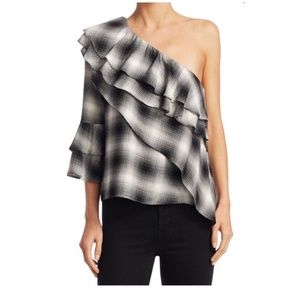 Alice and Olivia Hilaria Plaid One Shoulder Top